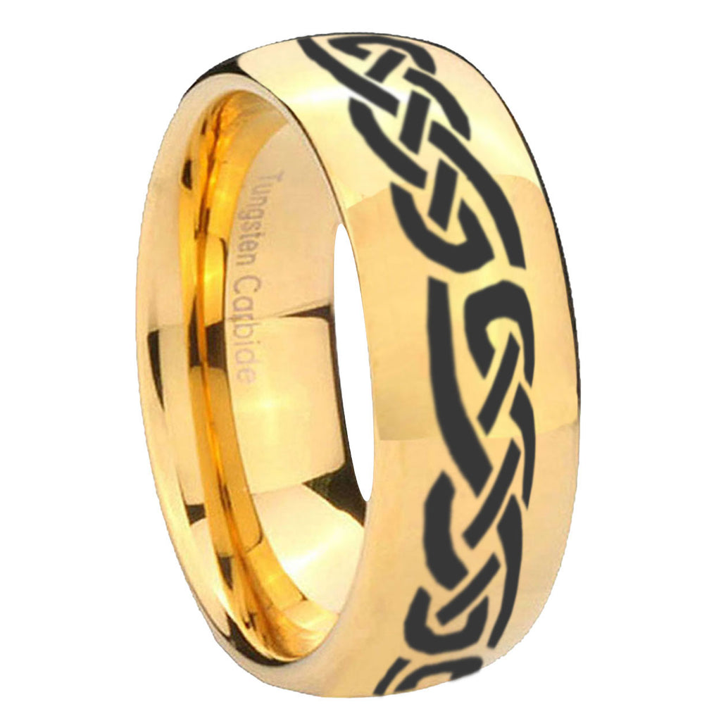 10mm Celtic Knot Infinity Love Dome Gold Tungsten Carbide Wedding Band Mens