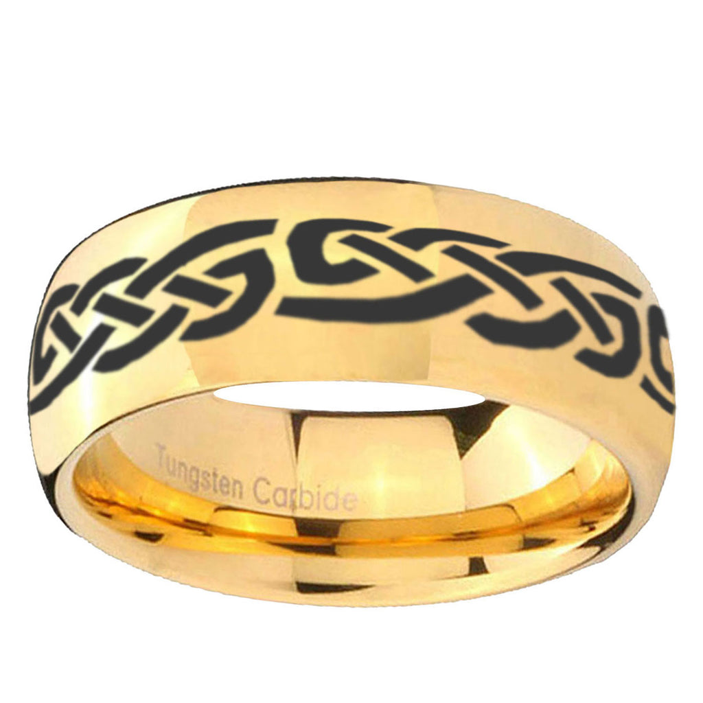 5MM Celtic Knot Infinity Love Dome Polish Gold Tungsten Band
