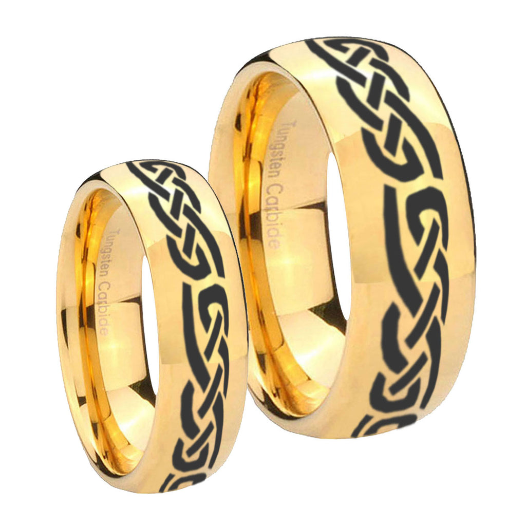 Celtic Knot Infinity Love Dome Gold Tungsten Bridal Set Rings