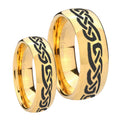 Celtic Knot Infinity Love Dome Gold Tungsten Bridal Set Rings