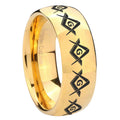 8MM Masonic Square and Compass Dome Polish Gold Tungsten Band