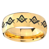 5, 8mm Masonic Square and Compass Dome Gold Tungsten Ring