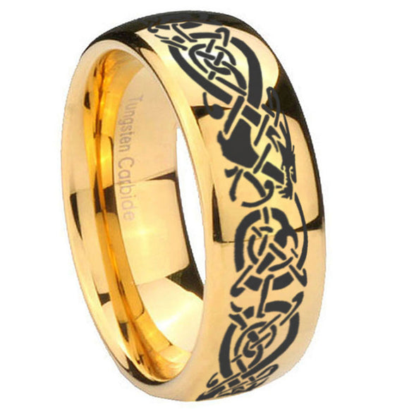 8mm-Celtic-Knot-Dragon-Dome-Gold-Tungsten-Carbide-Men's-Wedding-Band