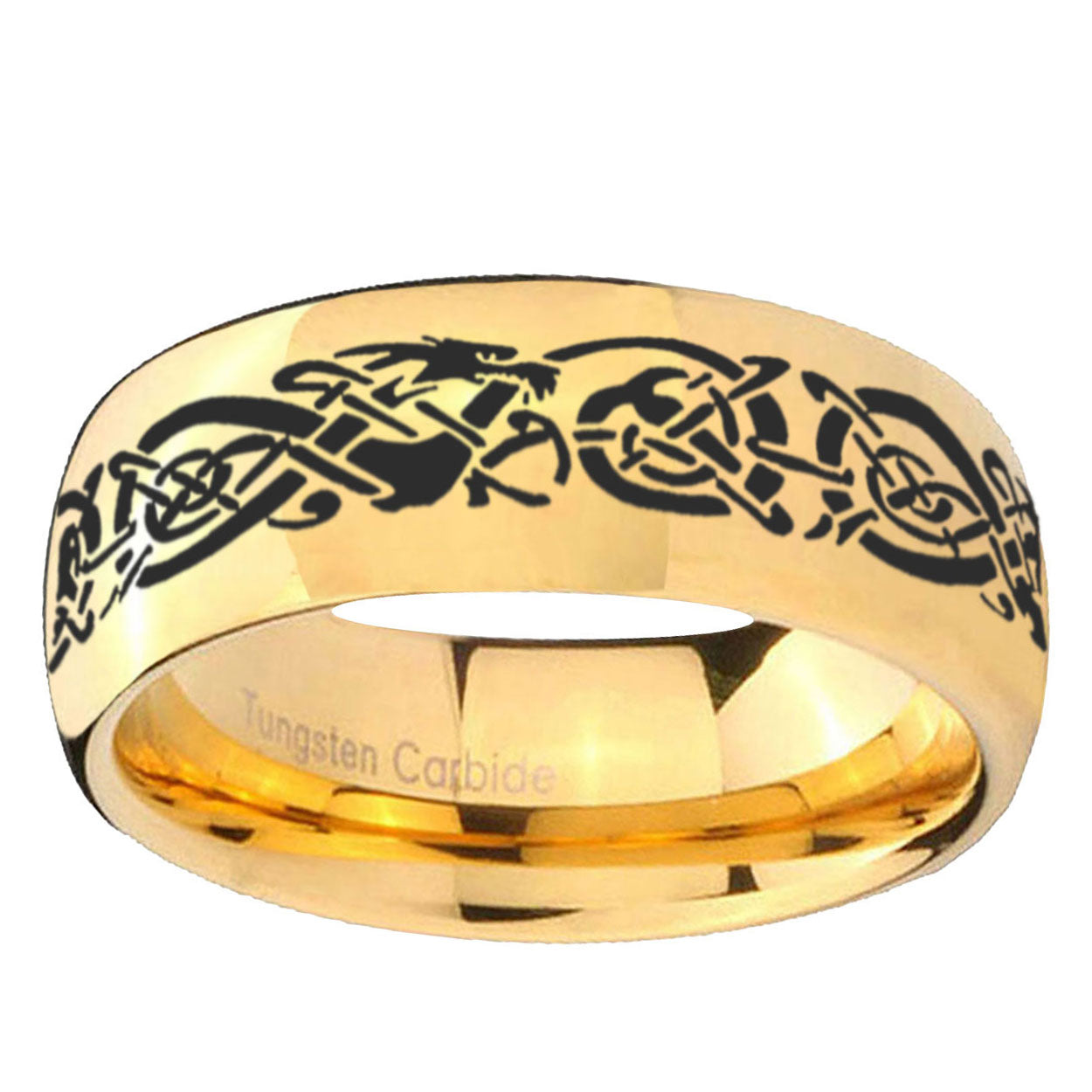 5MM Celtic Knot Dragon Dome Polish Gold Tungsten Wedding Band
