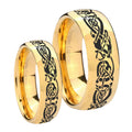 Celtic Knot Dragon Dome Gold Tungsten Wedding Band Set