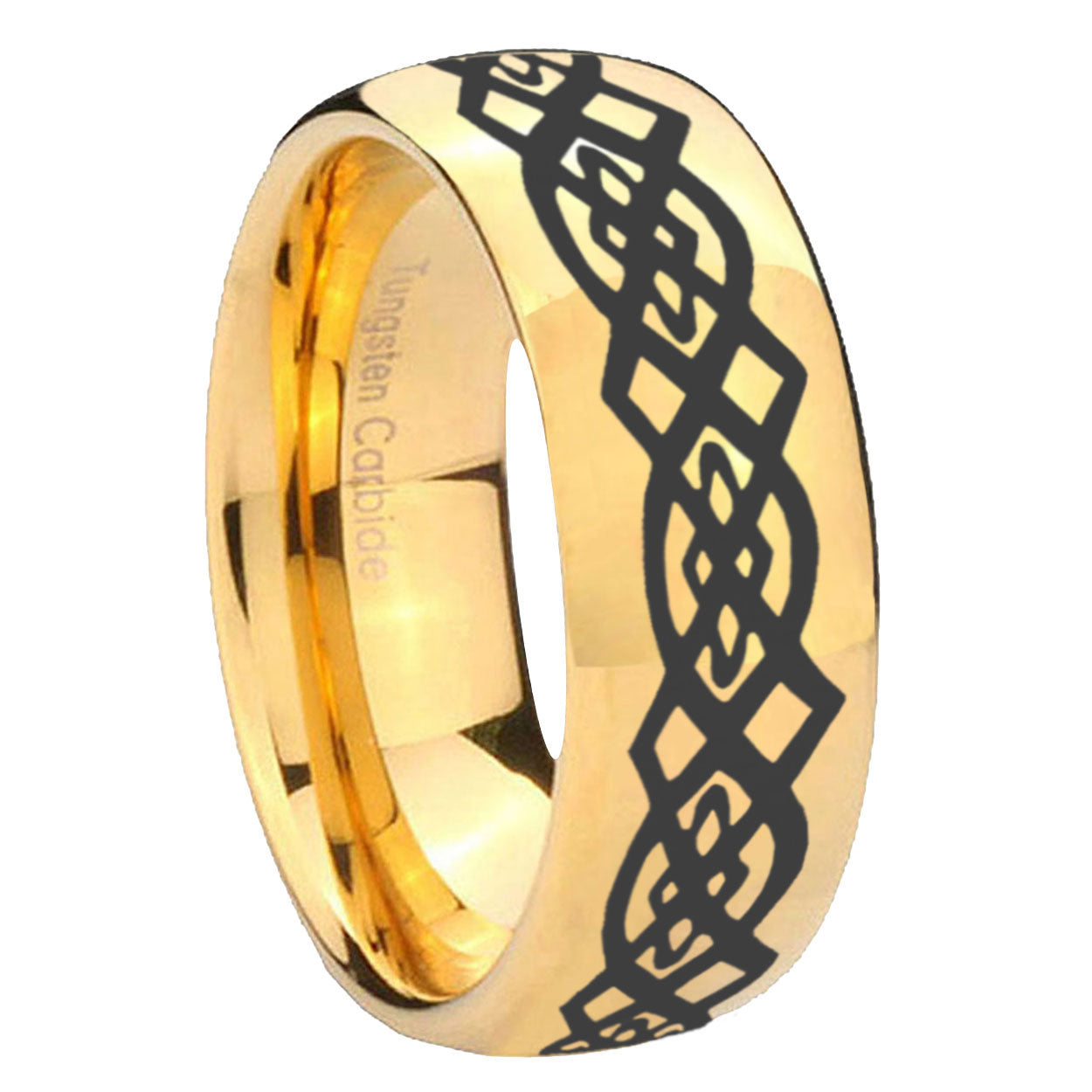 8MM Celtic Knot Dome Polish Gold Tungsten Band For Men