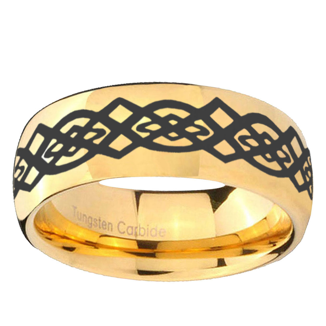 5MM Celtic Knot Dome Polish Gold Tungsten Band For Men