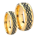 Celtic Knot Dome Gold Tungsten Couple Wedding Rings