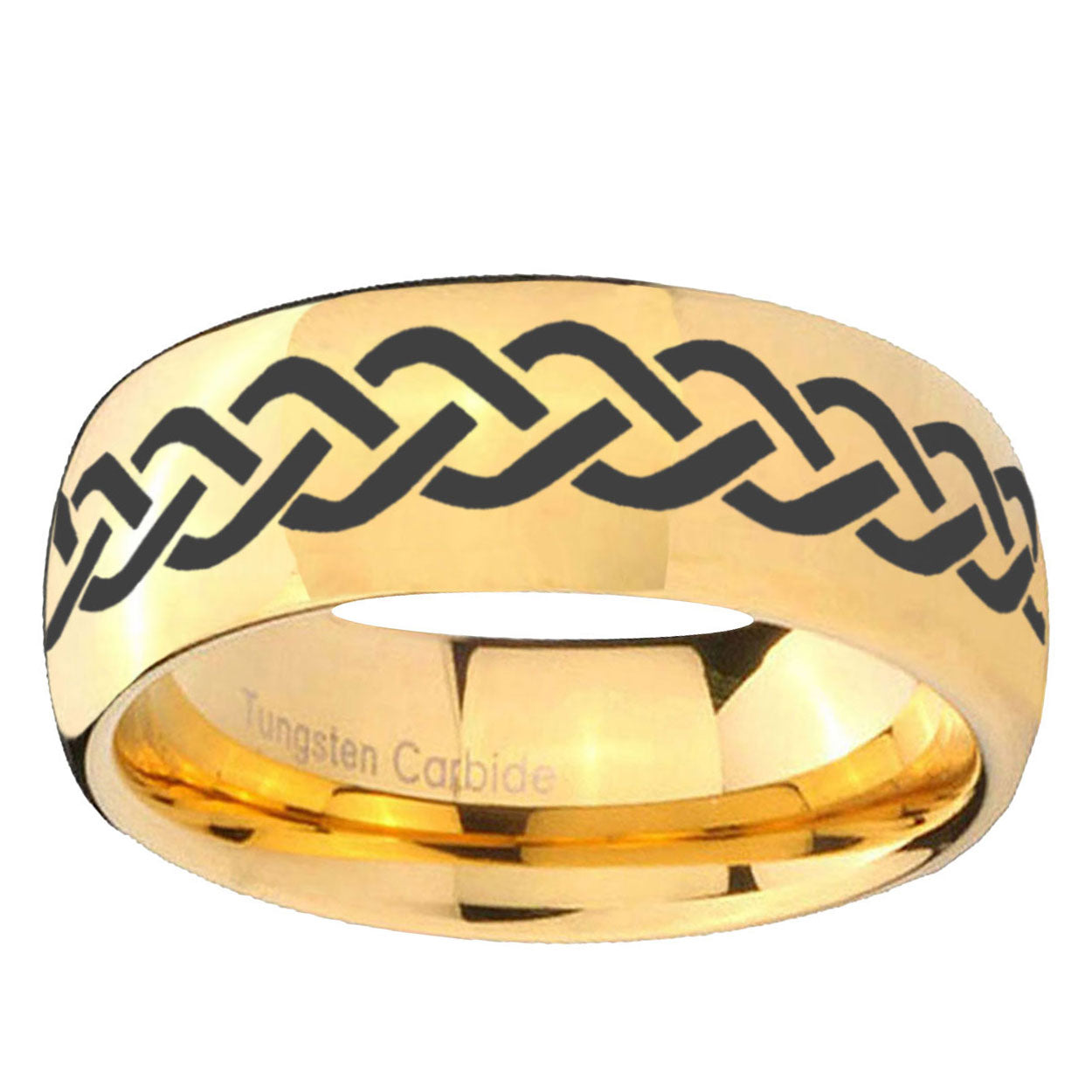 5MM Laser Celtic Knot Dome Polish Gold Tungsten Mens Ring