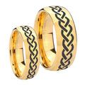 Laser Celtic Knot Dome Gold Tungsten Couples Ring Set