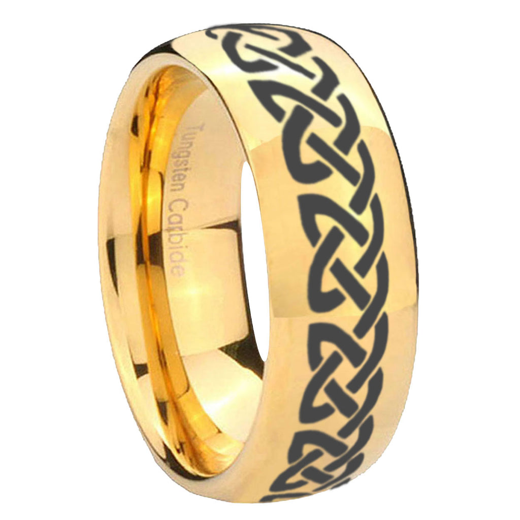 10mm Celtic Knot Love Dome Gold Tungsten Carbide Wedding Band Mens