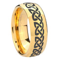 8MM Celtic Knot Love Dome Polish Gold Tungsten Band For Men