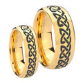 Celtic Knot Love Dome Gold Tungsten Bridal Ring Sets