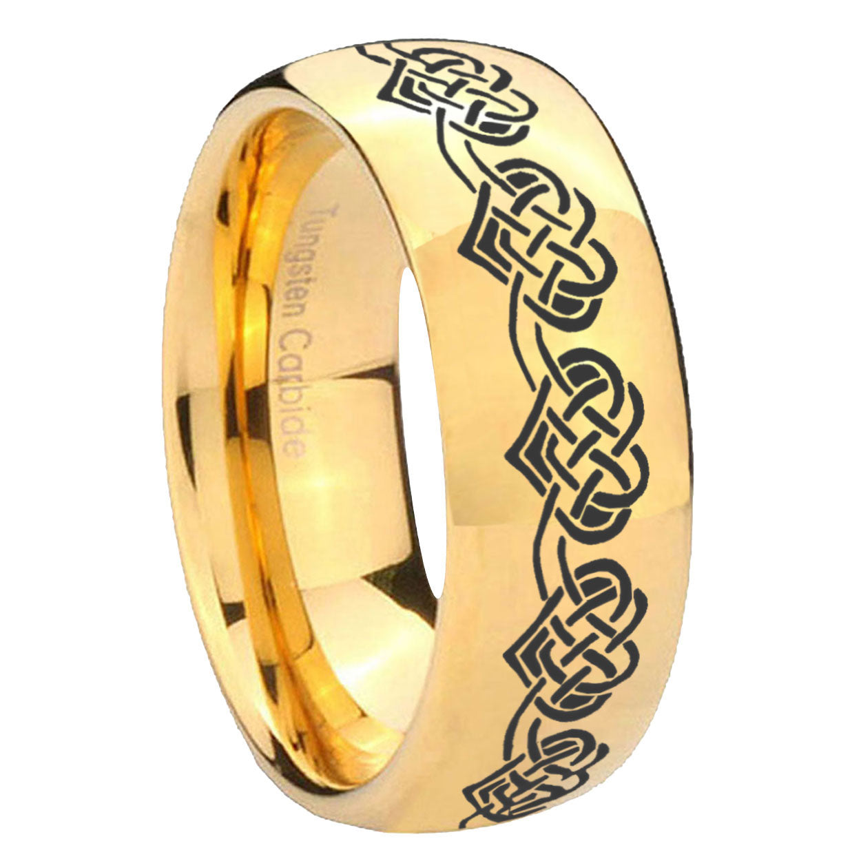 8MM Celtic Knot Heart Dome Polish Gold Tungsten Engravable Ring
