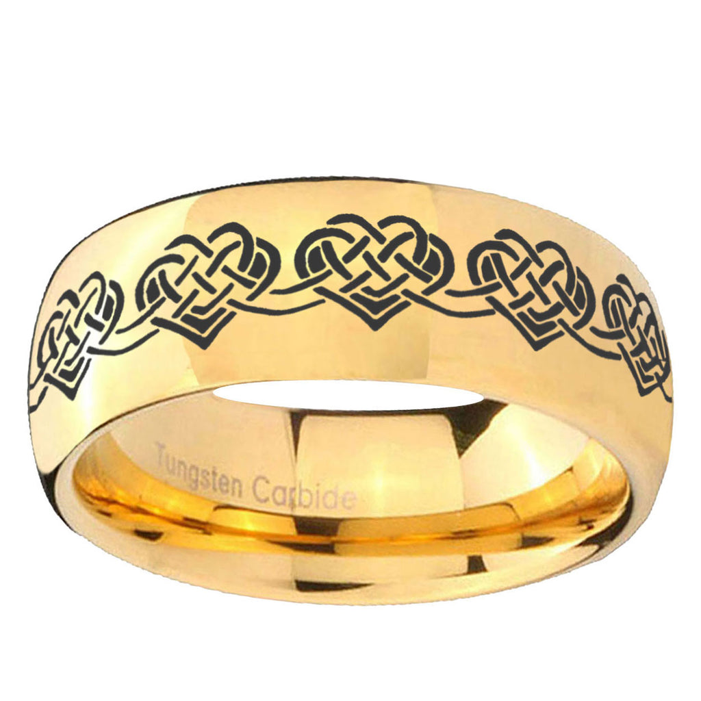 5MM Celtic Knot Heart Dome Polish Gold Tungsten Engravable Ring