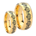 Celtic Knot Heart Dome Gold Tungsten Couples Ring Set
