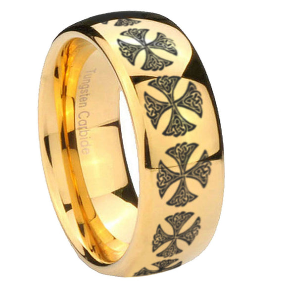 8mm-Medieval-Cross-Dome-Gold-Tungsten-Carbide-Wedding-Engagement-Ring