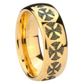 8MM Medieval Cross Dome Polish Gold Tungsten Wedding Band For Men