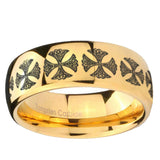 10mm Medieval Cross Dome Gold Tungsten Ring