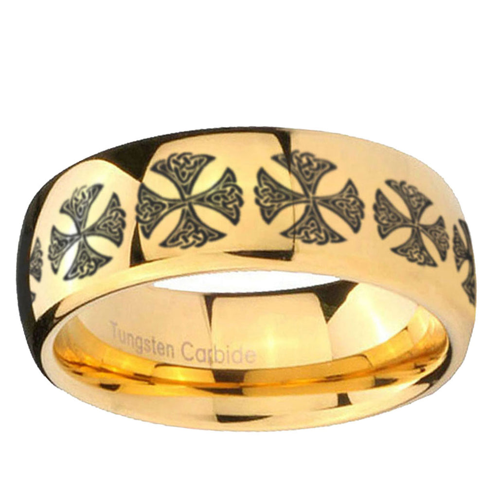 5MM Medieval Cross Dome Polish Gold Tungsten Wedding Band For Men