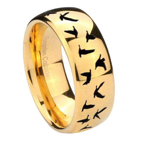 10mm-Flying-Geese-Hunting-Dome-Gold-Tungsten-Carbide-Wedding-Band-Mens