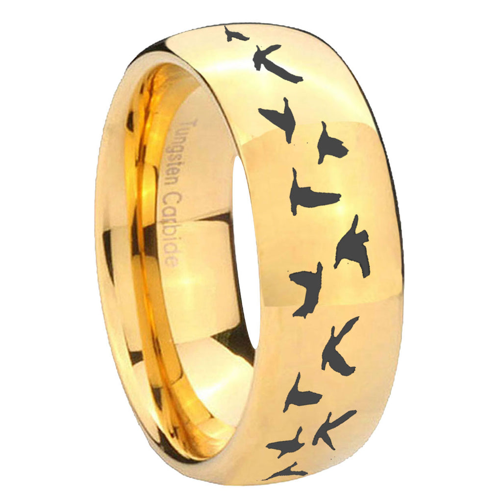 10mm Flying Geese Hunting Dome Gold Tungsten Carbide Wedding Band Mens