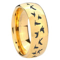 10mm Flying Geese Hunting Dome Gold Tungsten Carbide Wedding Band Mens