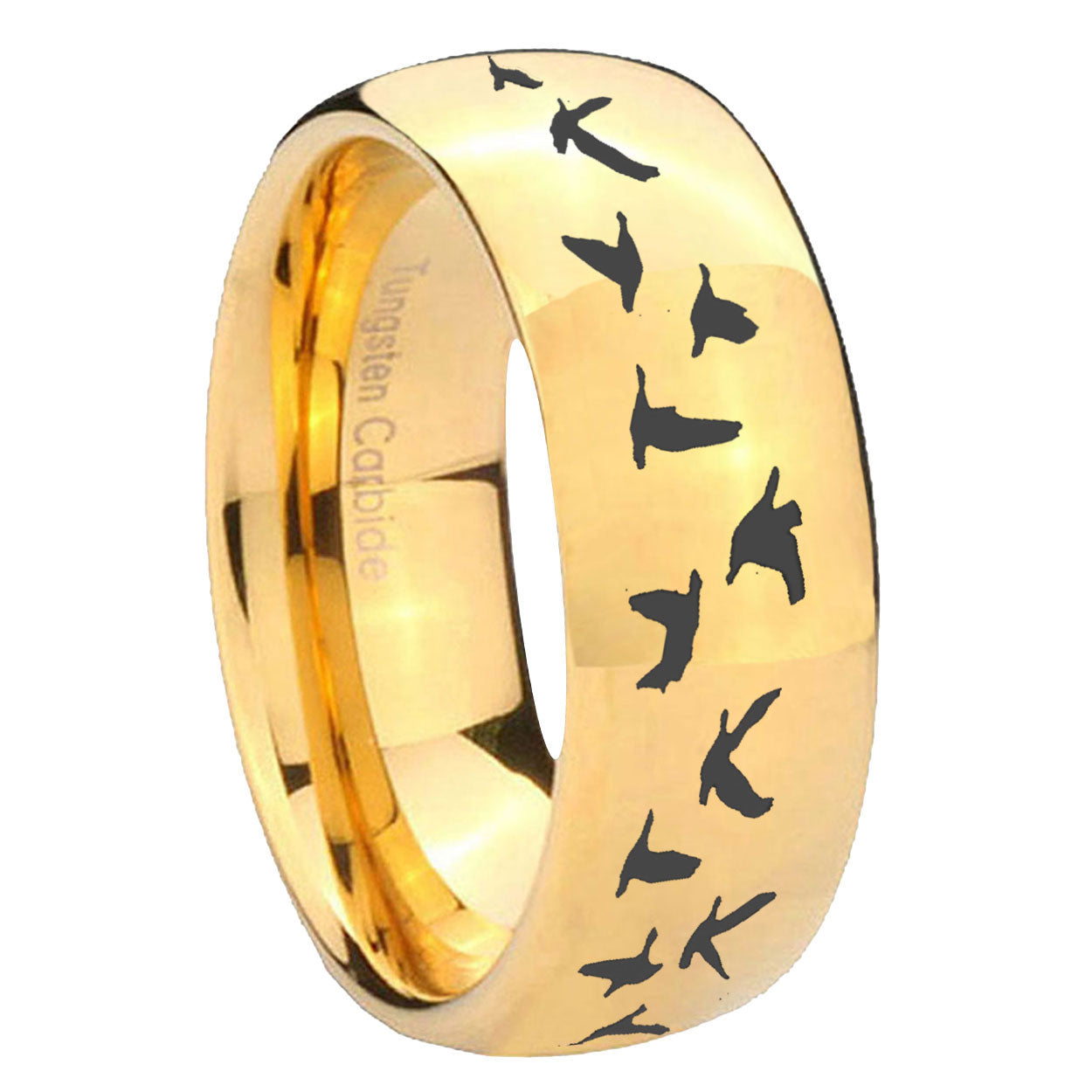 8MM Flaying Geese Hunting Dome Polish Gold Tungsten Band For Men