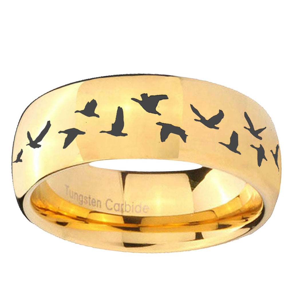 5MM Flaying Geese Hunting Dome Polish Gold Tungsten Band For Men