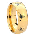 8MM Blackborne Caryll Runes Dome Polish Gold Tungsten Wedding Band