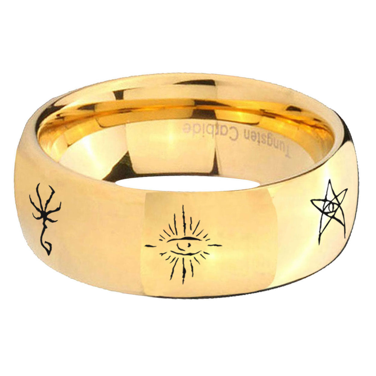 5MM Blackborne Caryll Runes Dome Polish Gold Tungsten Wedding Band