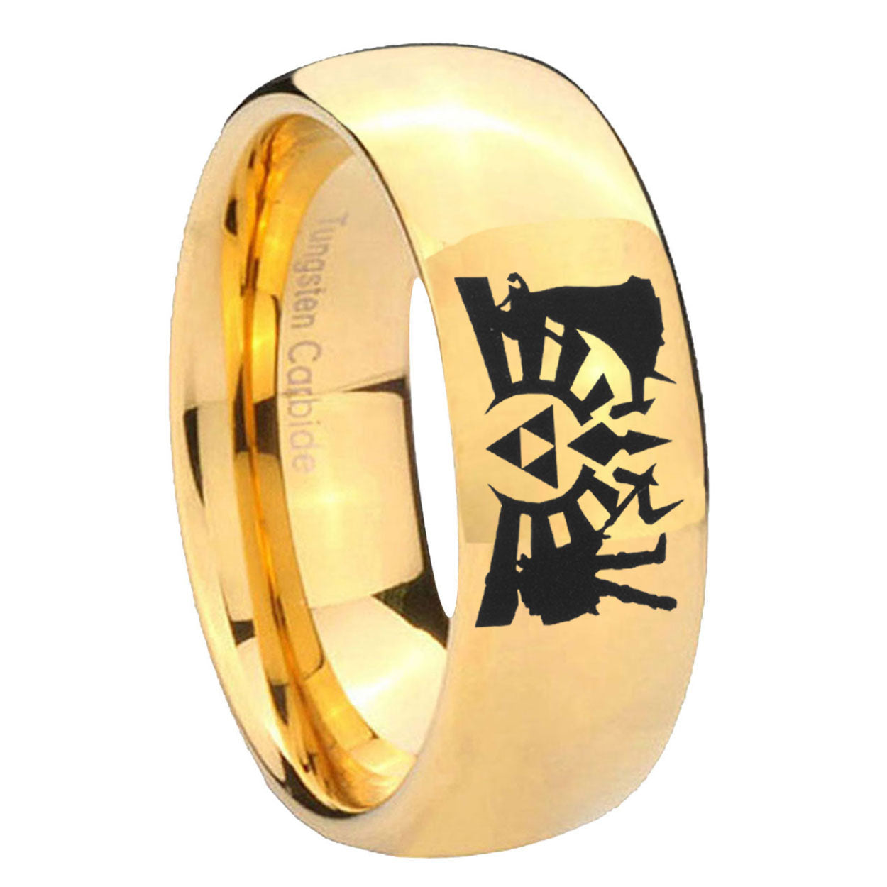 8MM Zelda Link Dome Polish Gold Tungsten Wedding Band
