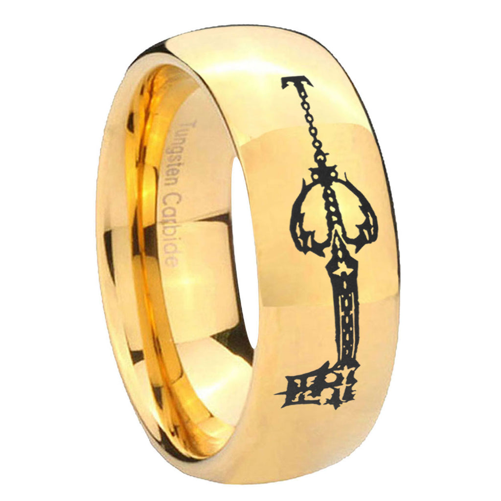 8MM kingdom heart keyblades Dome Polish Gold Tungsten Wedding Band