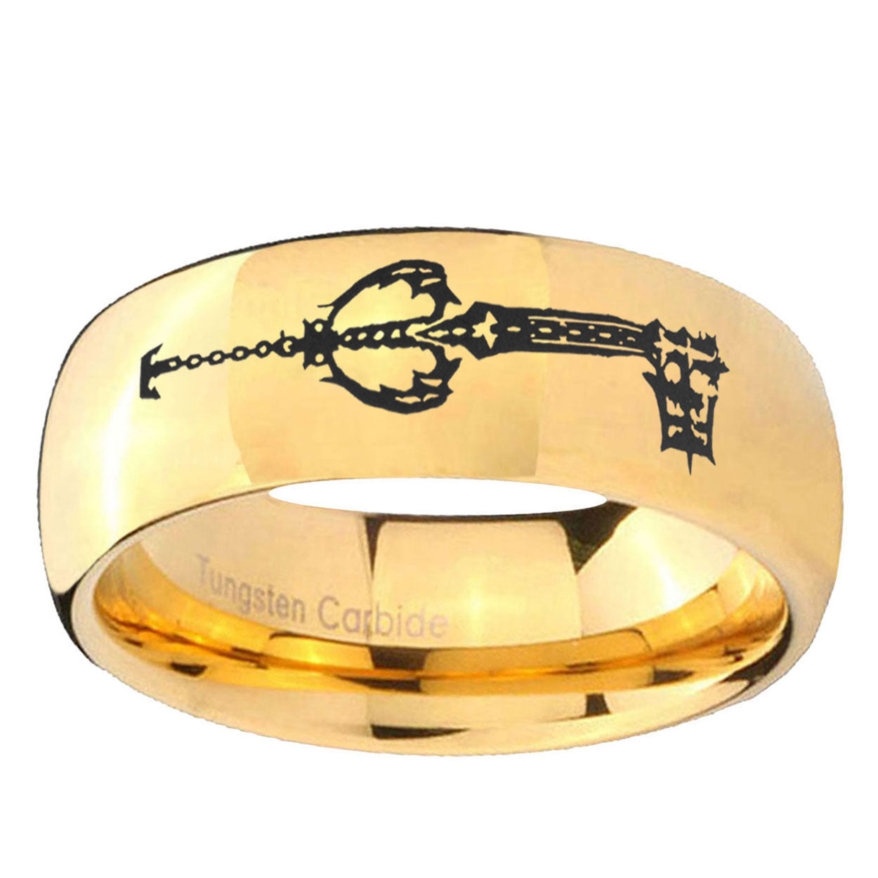 5MM kingdom heart keyblades Dome Polish Gold Tungsten Wedding Band