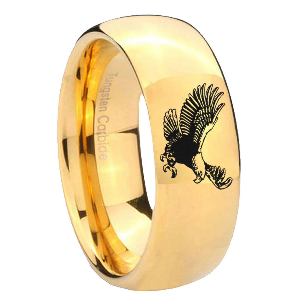 8MM Flying American Eagle Dome Polish Gold Tungsten Wedding Band