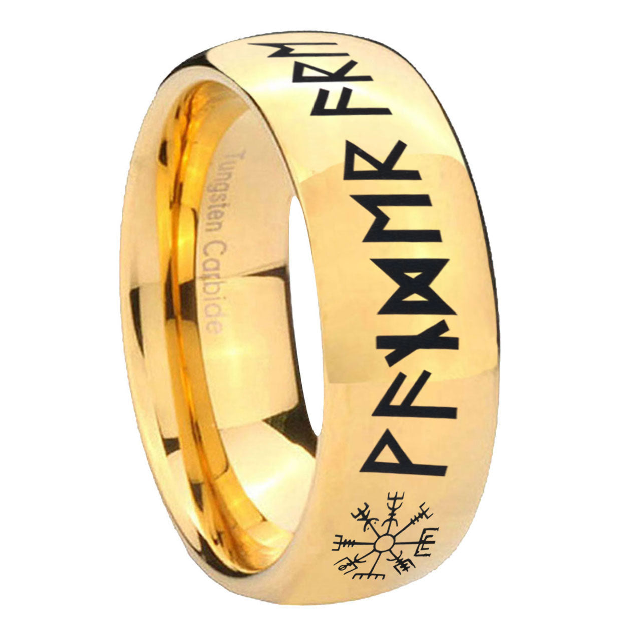 8MM Viking Dome Polish Gold Tungsten Wedding Band