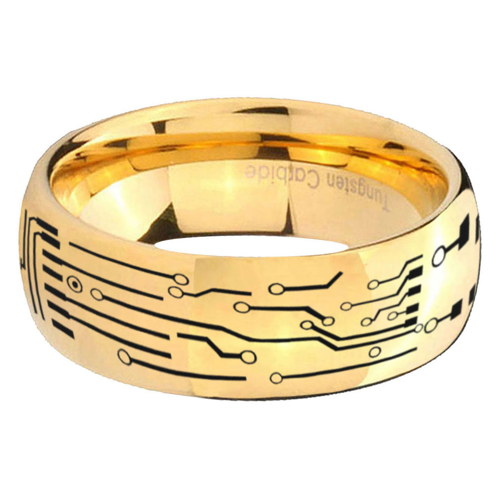 5MM Circuit Board Dome Polish Gold Tungsten Wedding Band