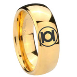 8mm Green Lantern Dome Polish Gold Men's Tungsten Ring