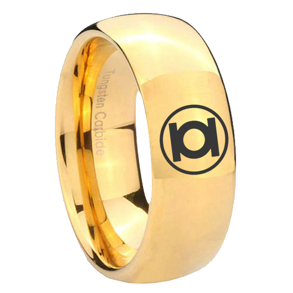8MM Green Lantern Dome Polish Gold Tungsten Mens Wedding Band