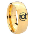8MM Green Lantern Dome Polish Gold Tungsten Mens Wedding Band