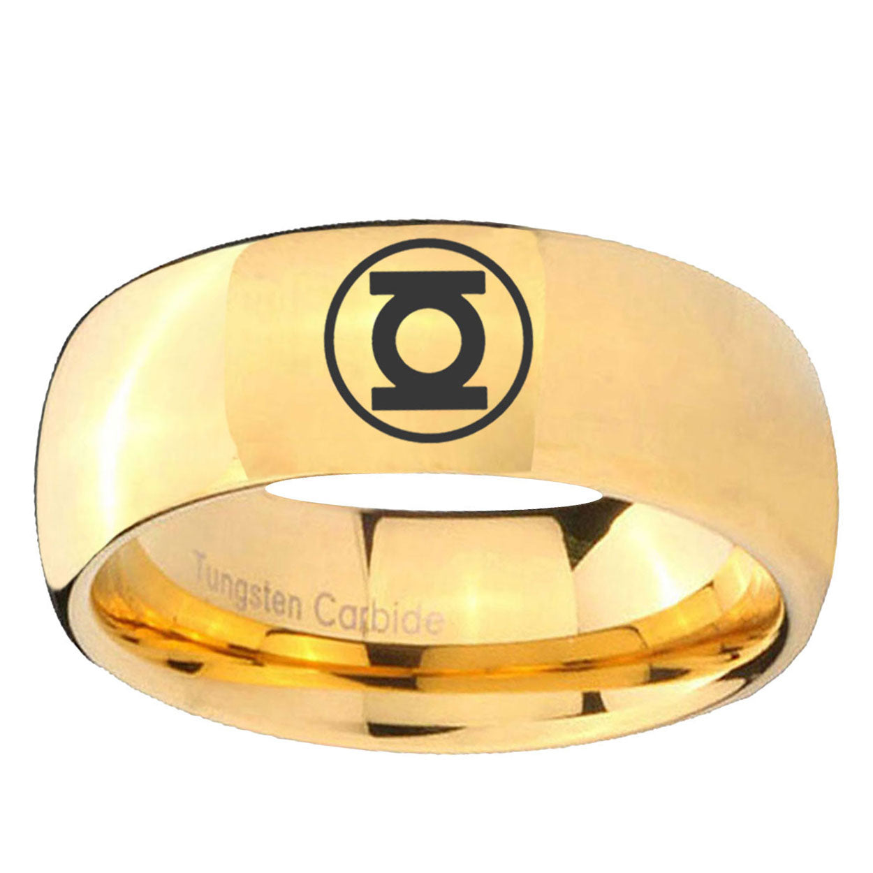 5MM Green Lantern Dome Polish Gold Tungsten Mens Wedding Band