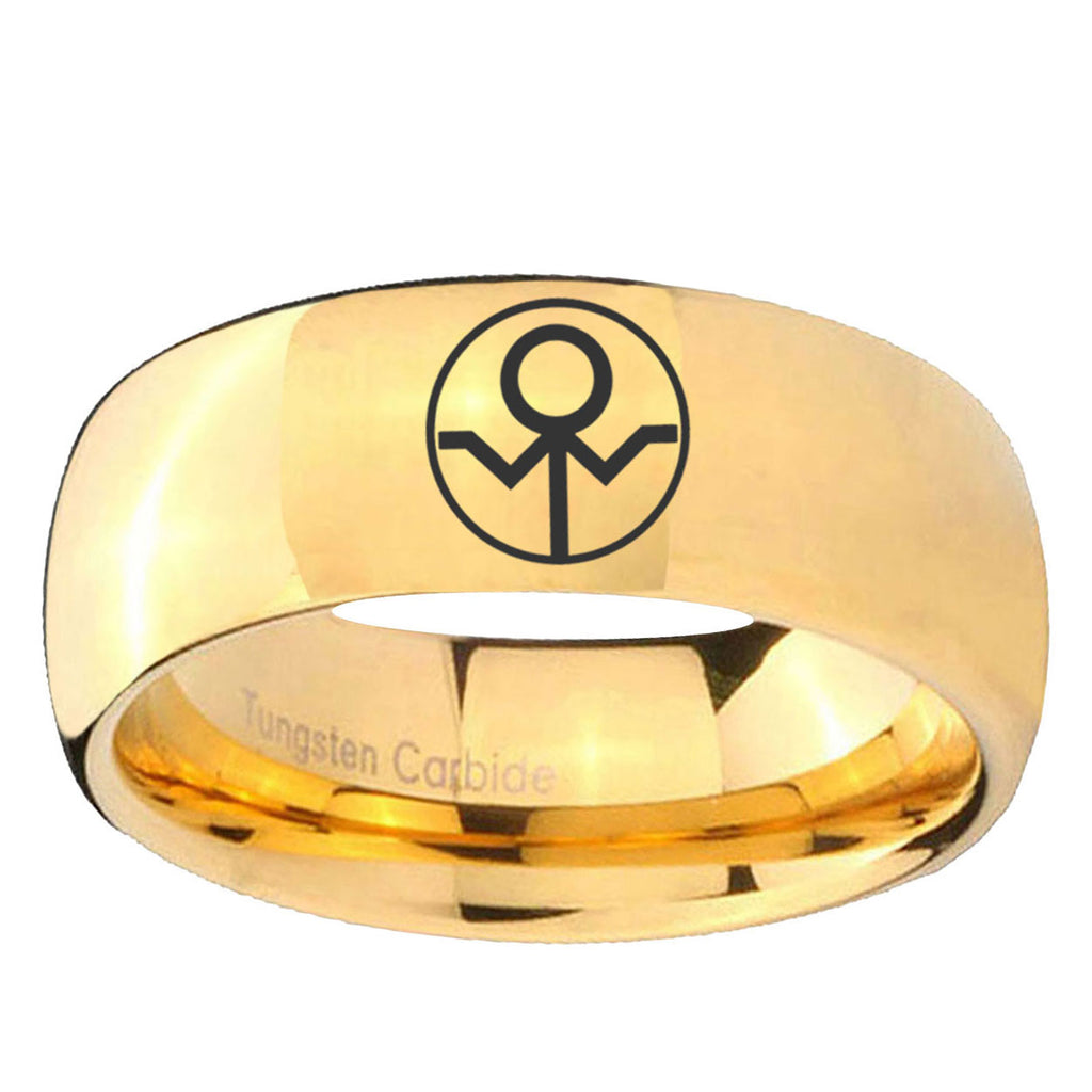 5MM Gray Lantern Dome Polish Gold Tungsten Ring For Men