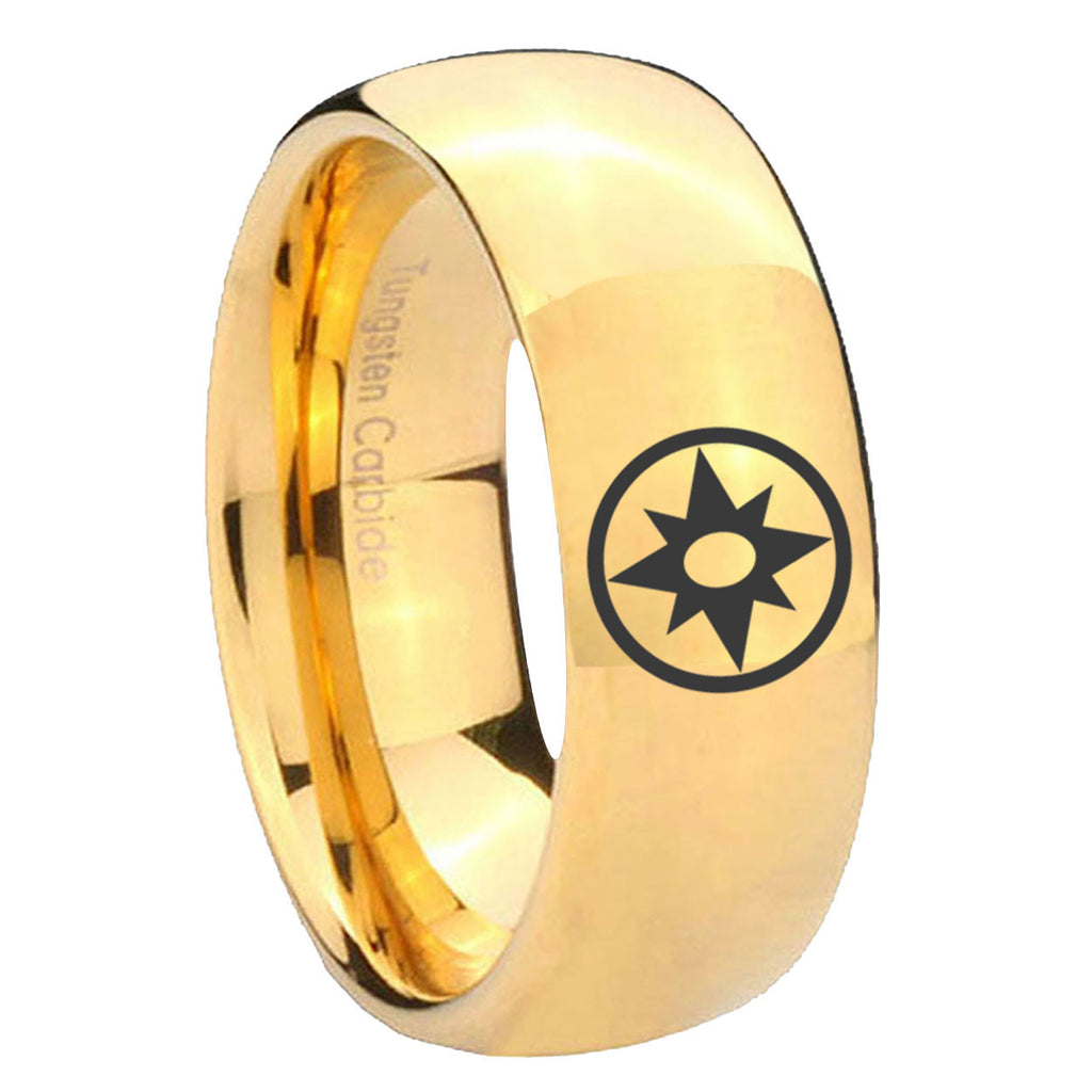 8MM Star Sapphire Lantern Dome Polish Gold Tungsten Wedding Band