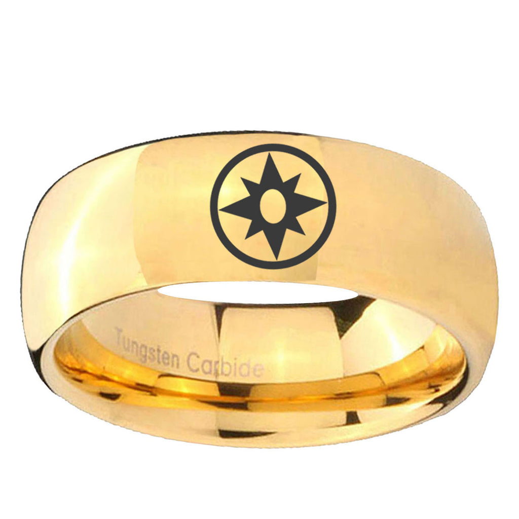 5MM Star Sapphire Lantern Dome Polish Gold Tungsten Wedding Band