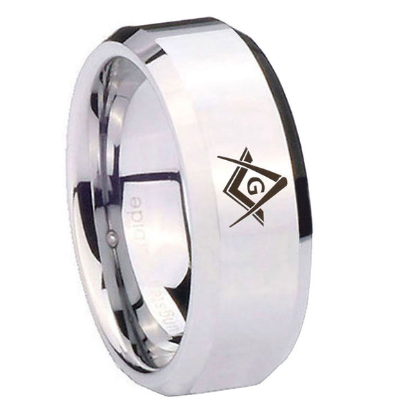 10mm-Freemason-Masonic-Beveled-Edges-Silver-Tungsten-Carbide-Wedding-Band-Mens
