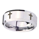 10mm-Crosses-Beveled-Edges-Silver-Tungsten-Carbide-Rings-for-Men