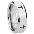8MM Crosses Bevel Polish Silver Tungsten Ring For Man