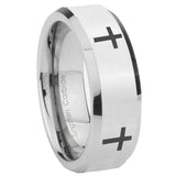 10mm Crosses Beveled Edges Silver Tungsten Carbide Rings for Men