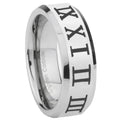 8MM Roman Numeral Bevel Polish Silver Tungsten Custom Ring