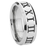 8mm Roman Numeral Beveled Edges Silver Tungsten Carbide Mens Engagement Band